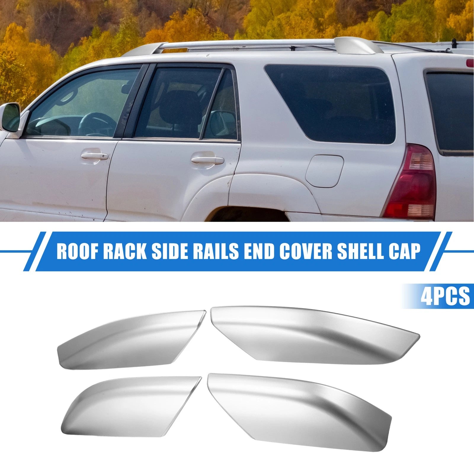 Set of 4 Roof Rack Side Rails End Covers for Toyota 4Runner (2003–2009) Silver Tone