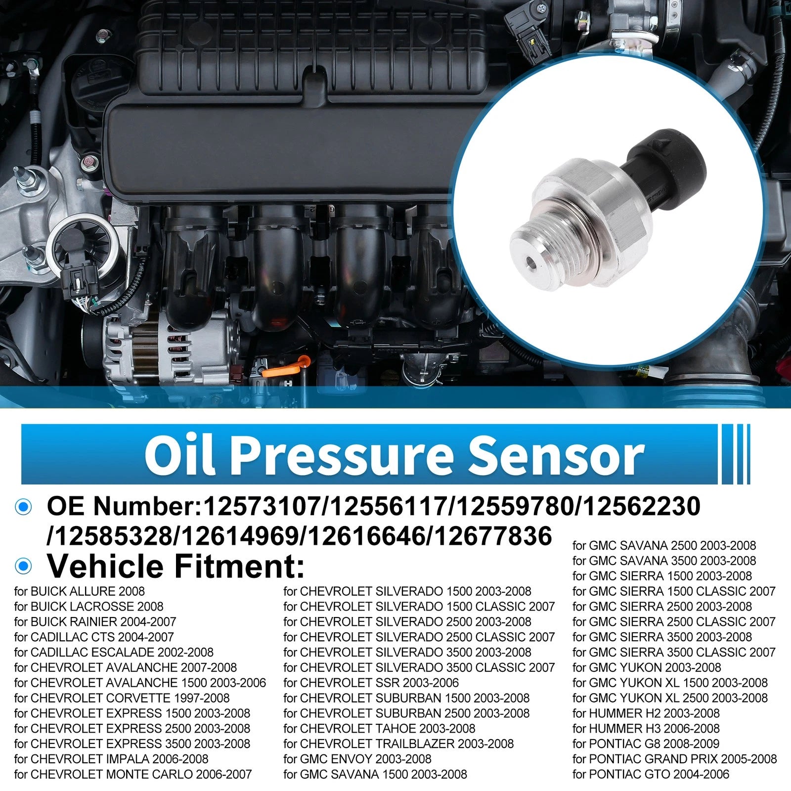 Engine Oil Pressure Sensor for Buick Allure (2008) - 12573107, 12556117, 12559780