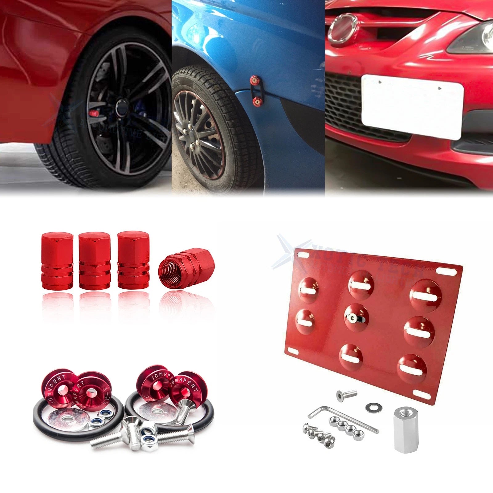 Red Tow License Plate, Air Valve Cap & Release Fastener for Mazda (2013–2018)