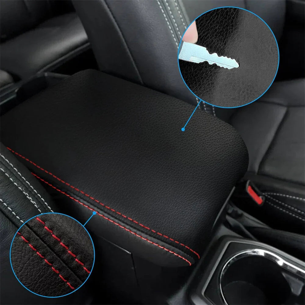 Black PU Leather Center Console Lid Armrest Cover for Toyota Tacoma (2016-2023)