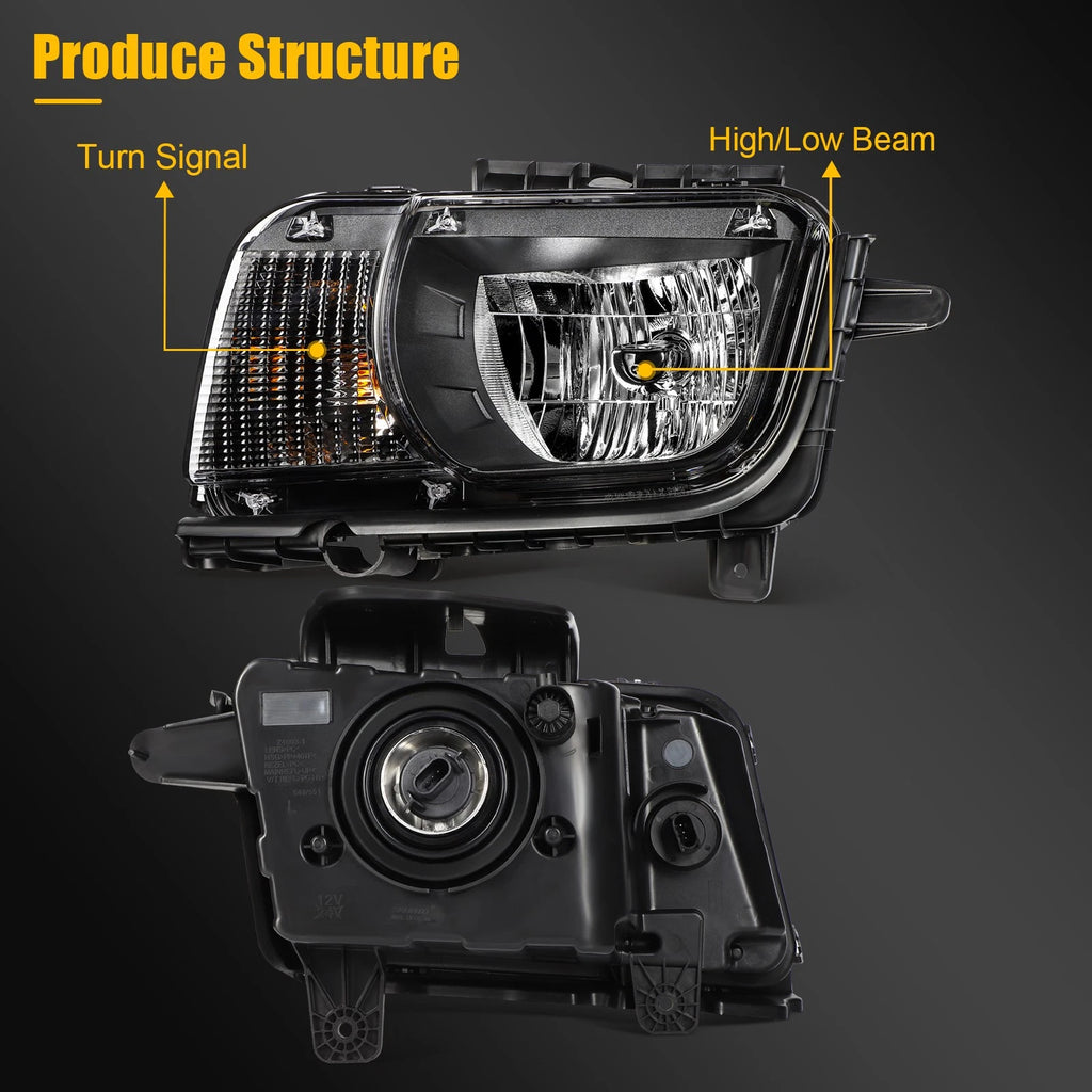 Left Side Headlight with Bulbs for Chevy Camaro (2010–2013) Black Housing