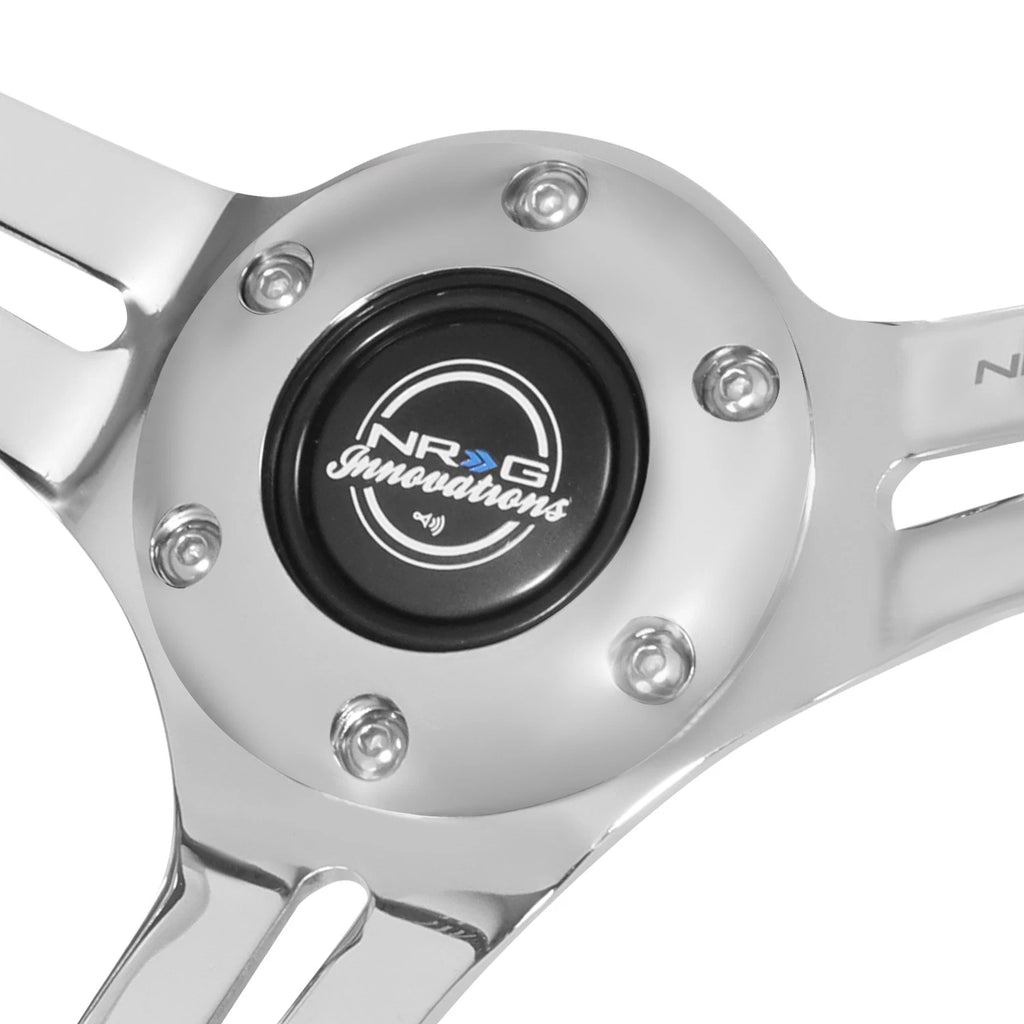 350mm 3" Dish Steering Wheel for NRG (3-Spoke, Red Suede, Chrome Spokes)