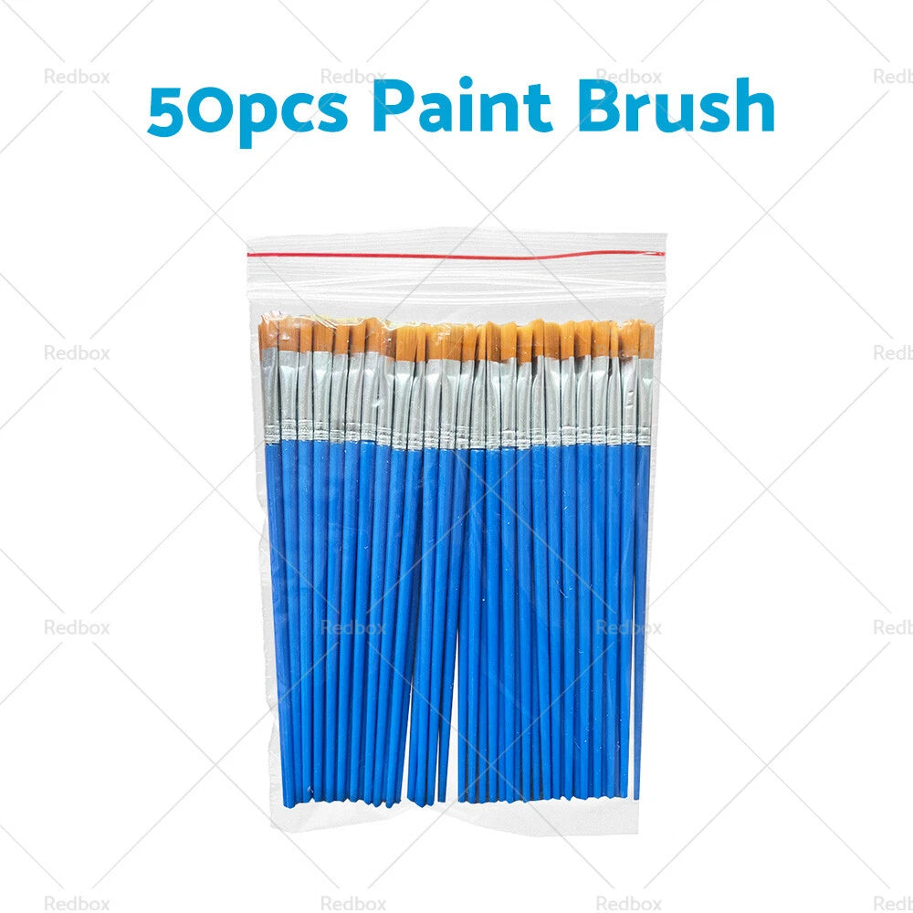 Set of 50 Flat Paint Brushes for Detail Painting Craft Art