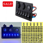 6 Gang Rocker Circuit Panel with Blue LED Switch for Car Marine Boat