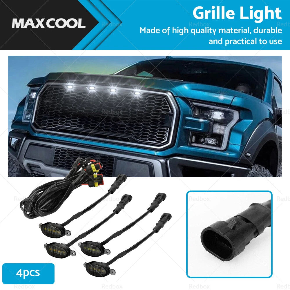 4X Front Grille Smoked Lens White LED Running Light for Ford F-150