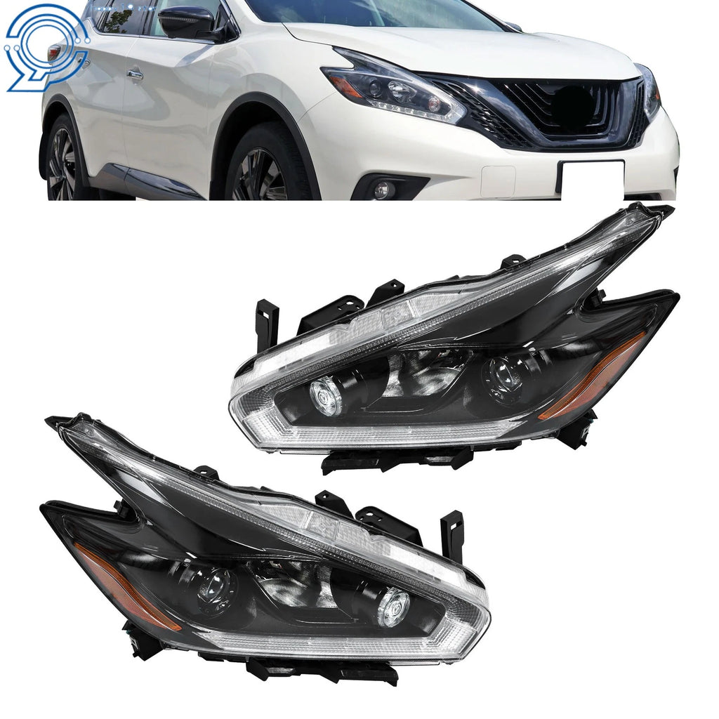 Set of 2 Halogen LED DRL Projector Headlights for Nissan Murano (2015–2018)