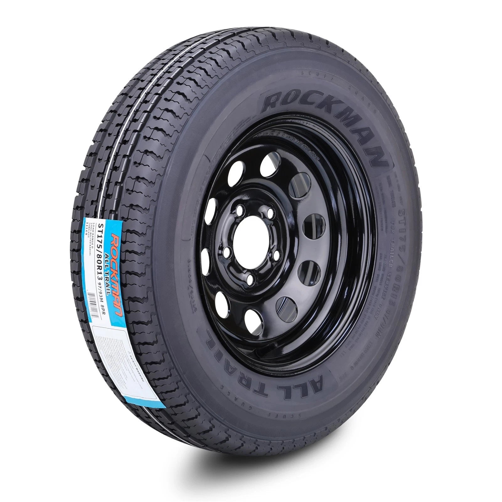 Set of 2 Trailer Tires ST175/80R13 8-Ply D 97M 5x4.5 PCD Black Mod Rim