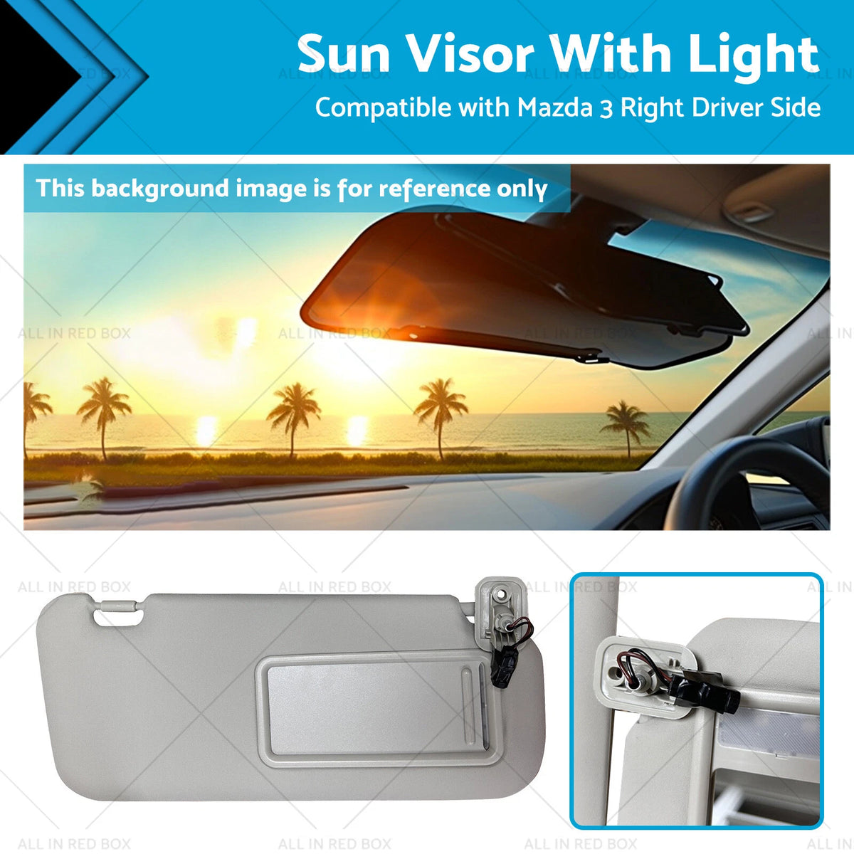 Right Driver Side Sun Visor with Light for Mazda 3 (2010–2013) BBM369-270C-75