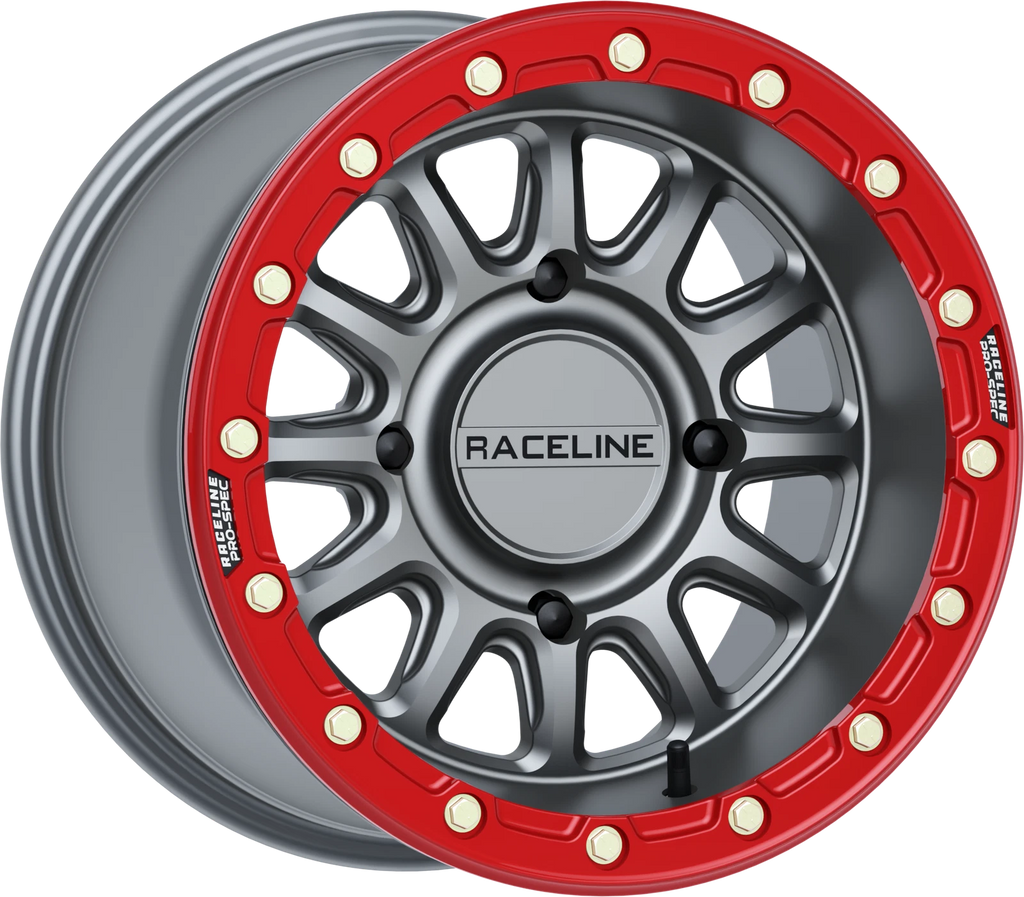Raceline Alpha Wheel 15x7 Gunmetal/Red Beadlock for Polaris RZR R (2020–2023)