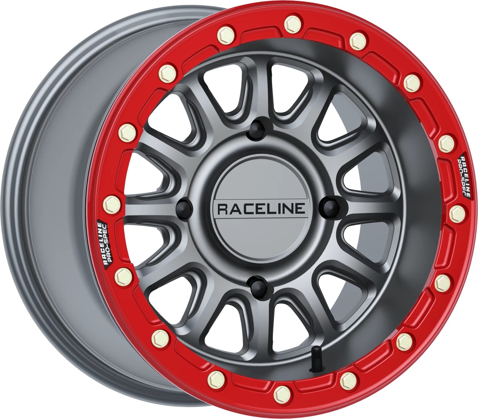 Raceline Alpha Wheel 15x7 Gunmetal/Red Beadlock for Polaris RZR R (2020–2023)