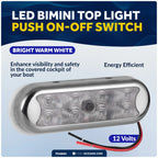 LED Bimini Top Light for Universal Use (Warm White, Stainless Steel Cover)