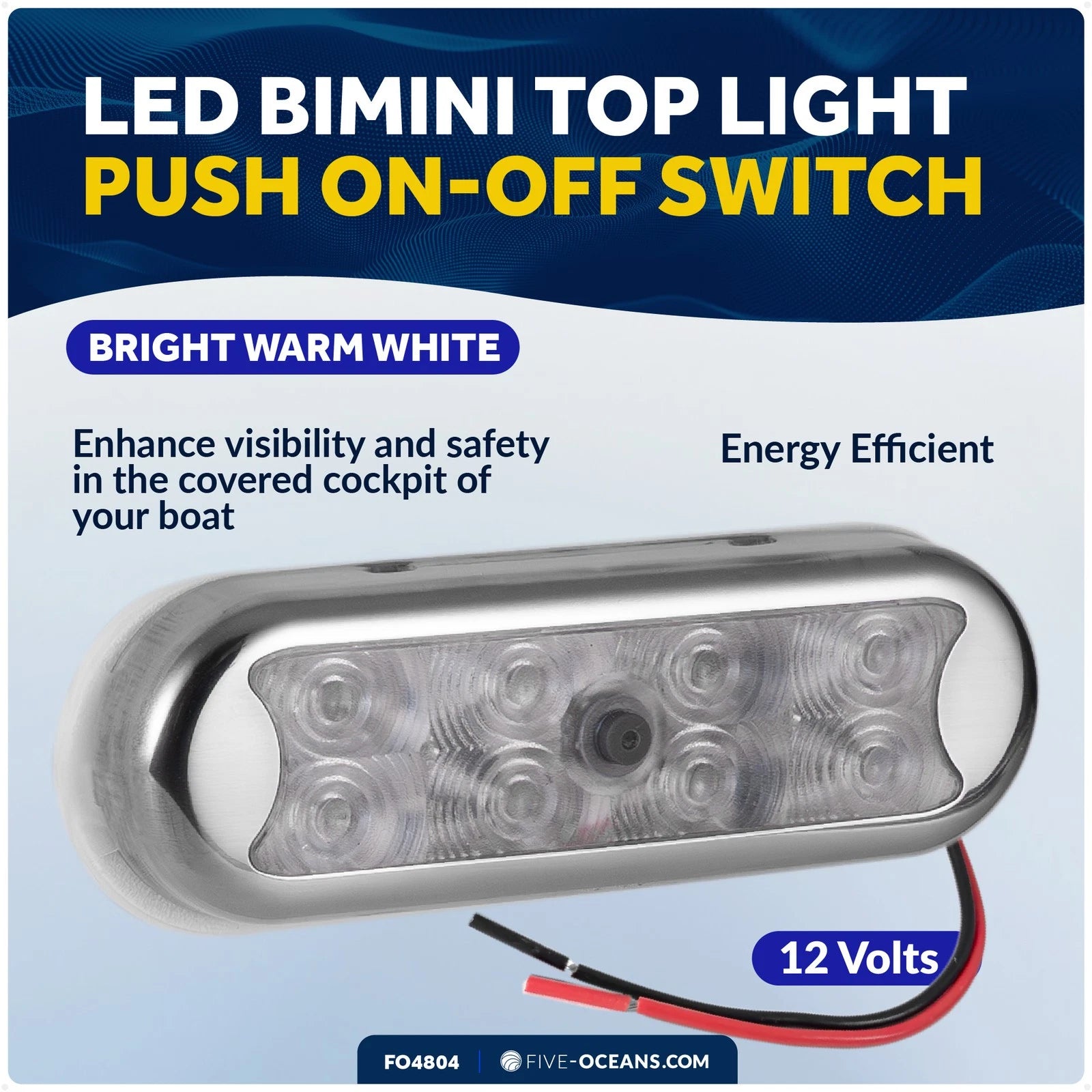LED Bimini Top Light for Universal Use (Warm White, Stainless Steel Cover)