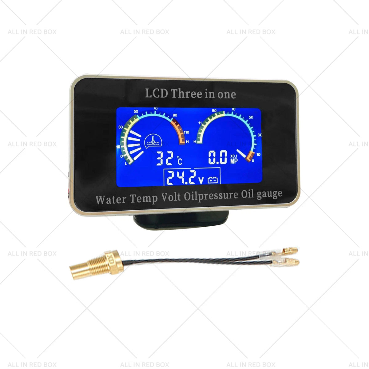 3-in-1 LCD Oil Pressure, Voltmeter, Water Temp Gauge for Car Truck (12V/24V)
