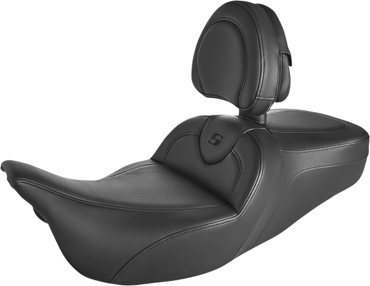 SADDLEMEN Roadsofa Seat with Backrest for FLH/FLT (2008–2024) - Black/Black Stitch