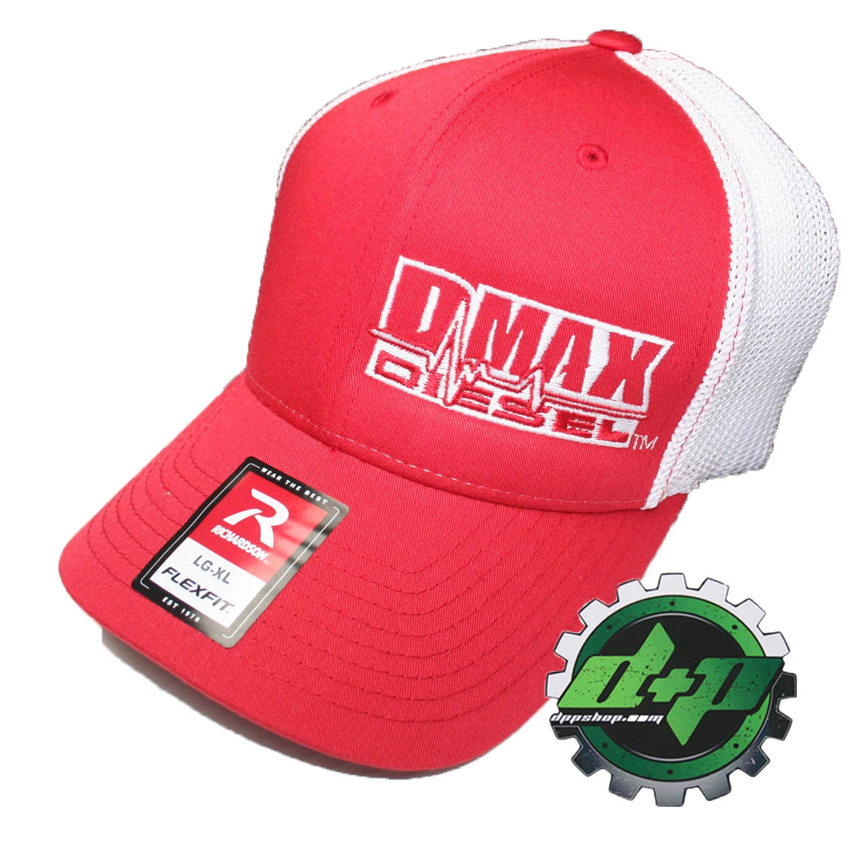 Duramax Diesel Hat for DMAX Truck (L/XL) - Red Flexfit White Mesh Back