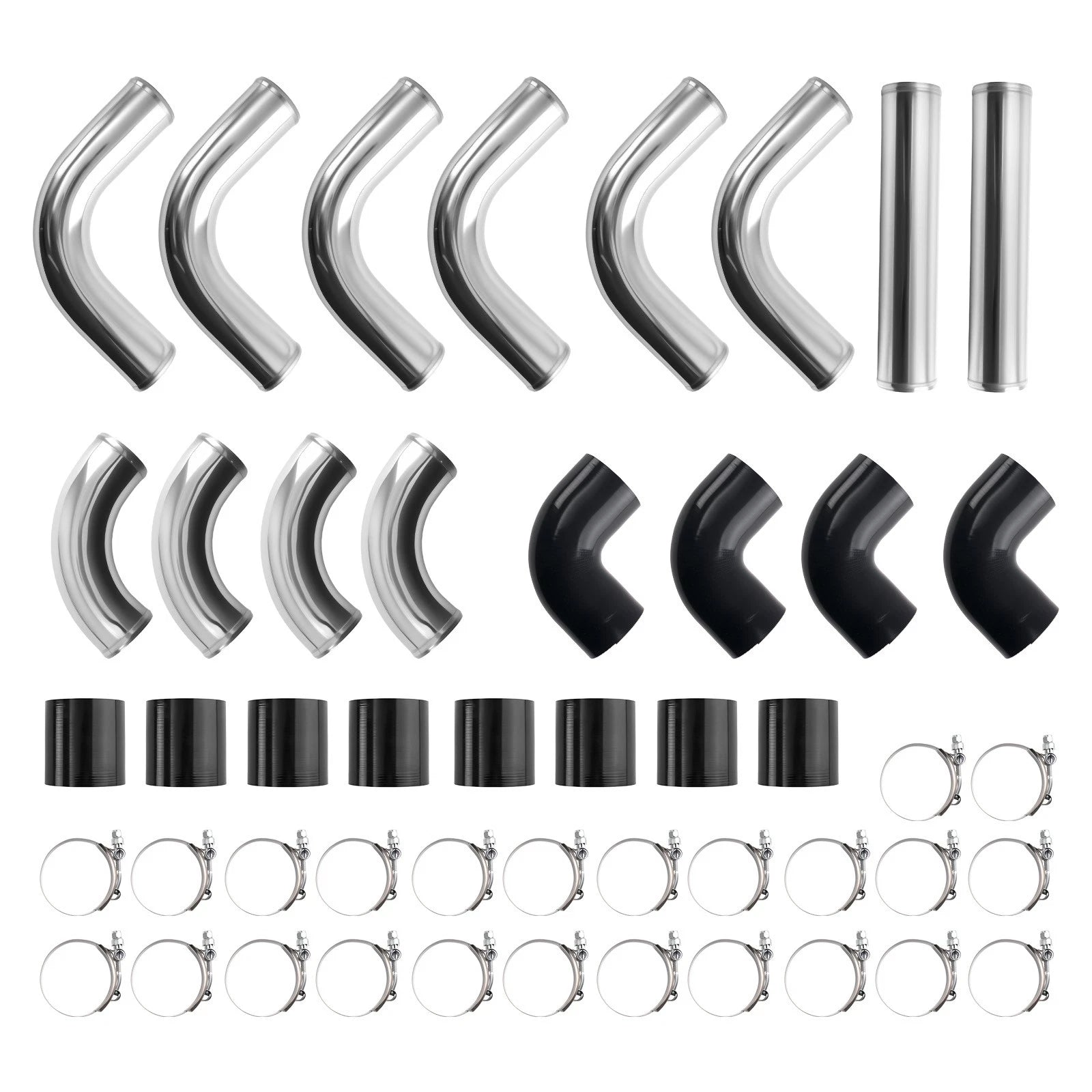 12pcs 2.5" Intercooler Piping Kit Universal + T-Bolt Clamps + Silicone Coupler