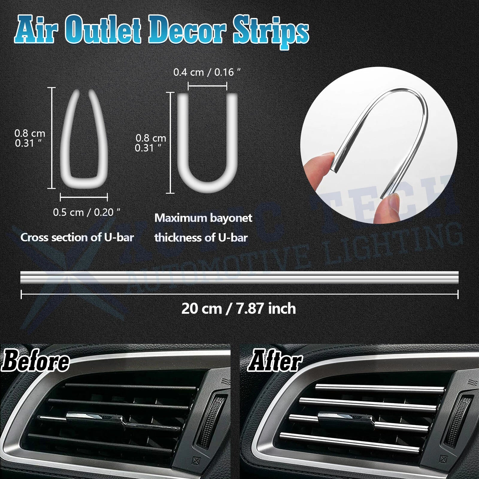 Silver Soft PVC AC Air Outlet Strip Cover Trim for Universal Fit (-)