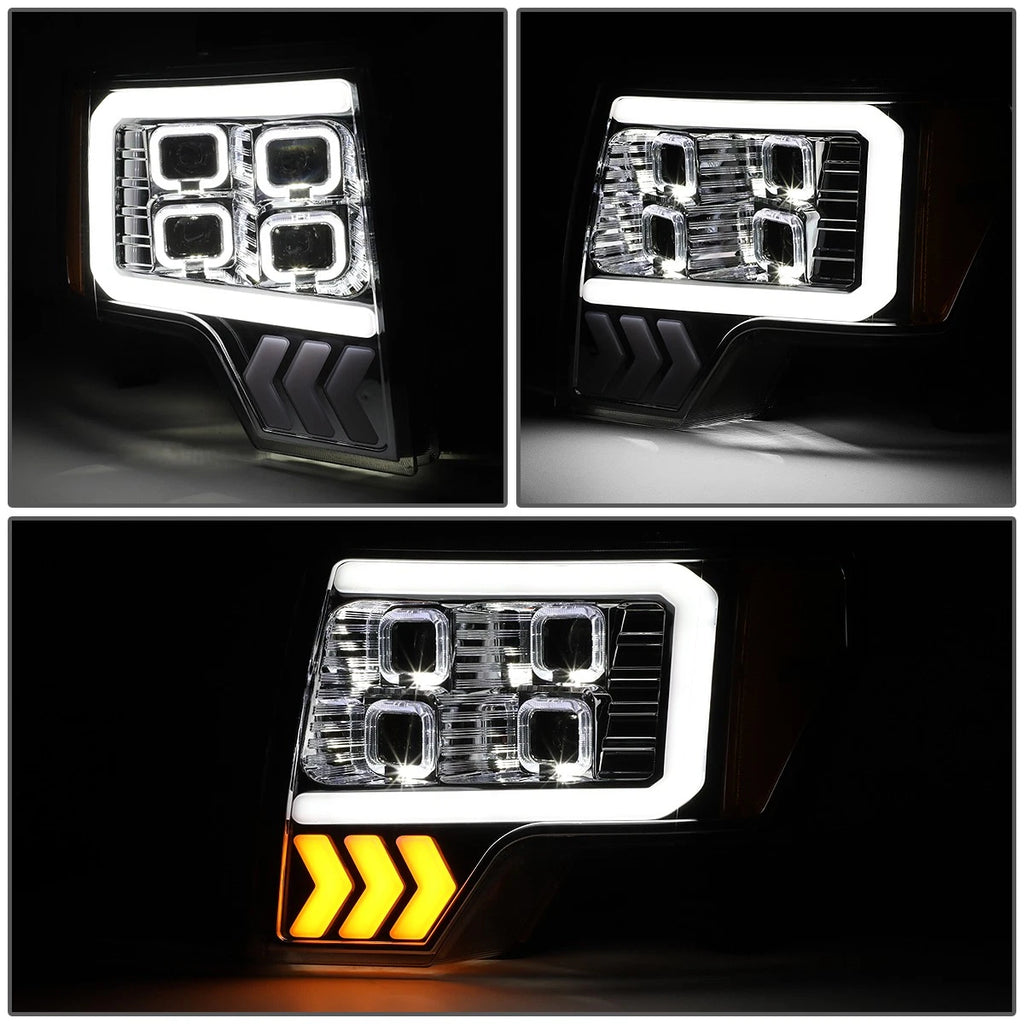 LED DRL Halo Chrome Amber Projector Headlights for Ford F-150 (2009–2014)