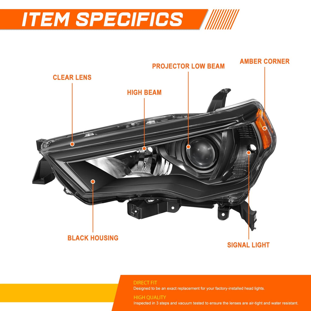OE Style Projector Headlight for 4Runner (2014–2020) Black Housing Amber Corner