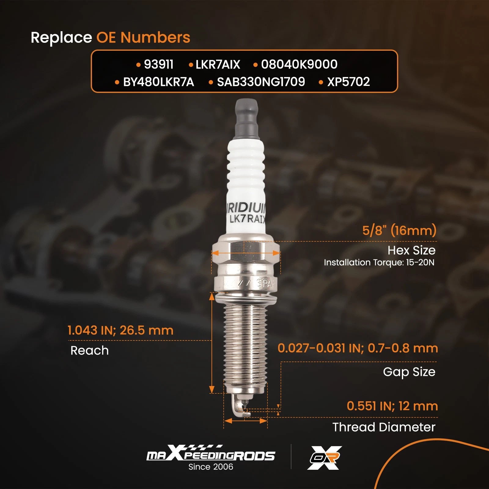 6X Spark Plugs LKR7AIX for Mercedes-Benz C216 SLK350 (2005–2011) V6 3.5L