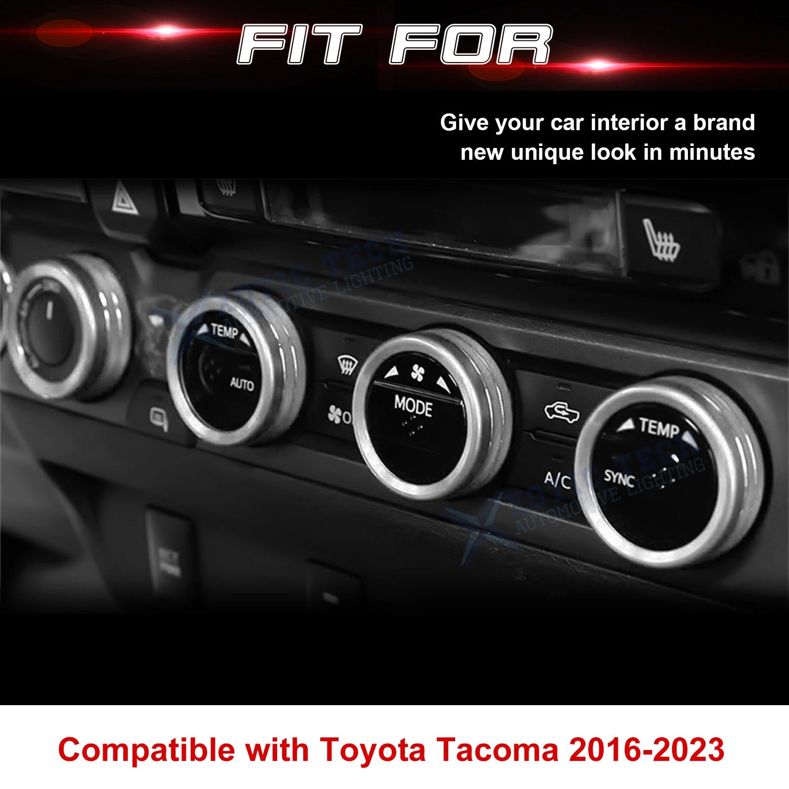 Silver AC Climate Control Ring Knob Trim Cover for Toyota Tacoma (2016-2023)