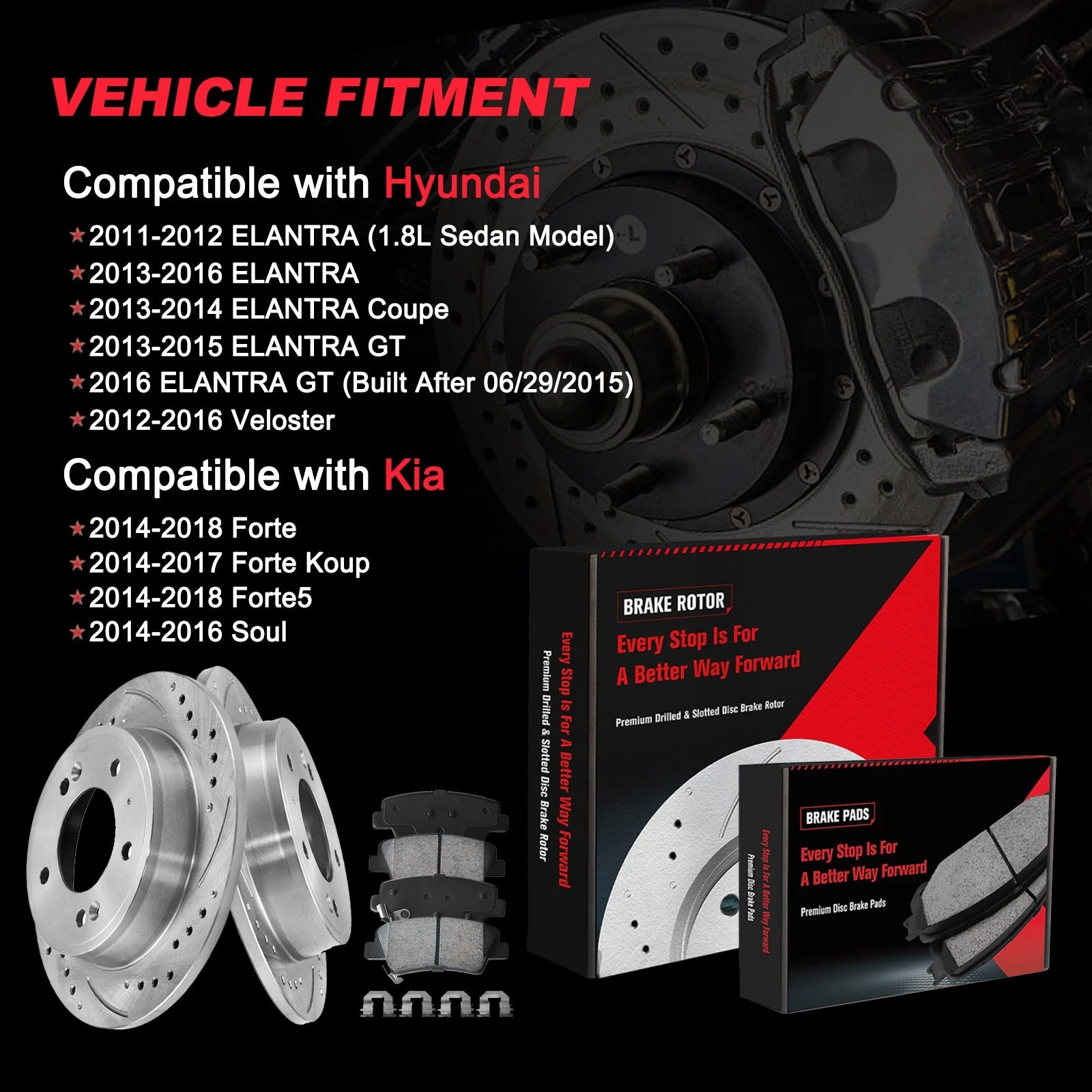 10.3in Rear Brake Rotors & Ceramic Pads for Hyundai Elantra GT Veloster (2013–2019)