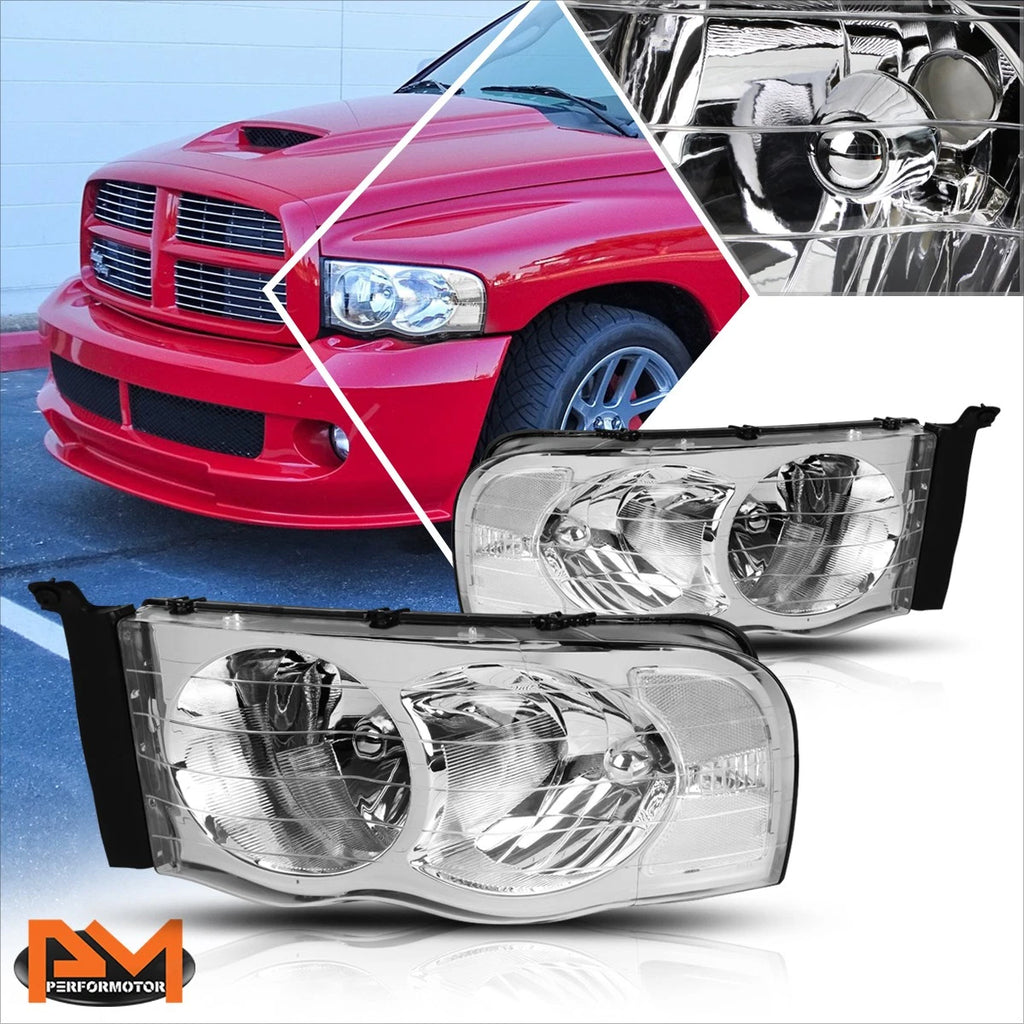 Chrome Housing Headlight Clear Corner Signal Lamps for Dodge Ram 1500-3500 (2002–2005)
