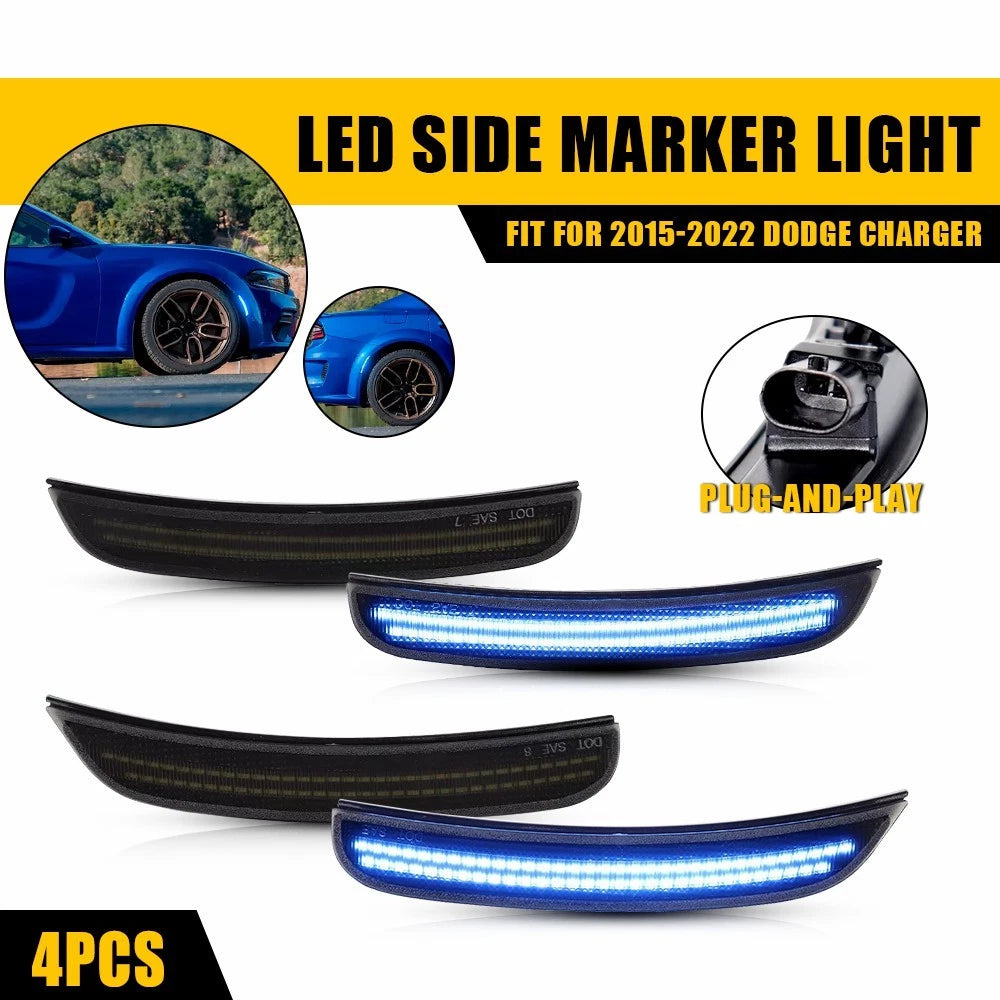Set of 4 Smoke Blue LED Side Marker Lights for Dodge Challenger (2015–2023)