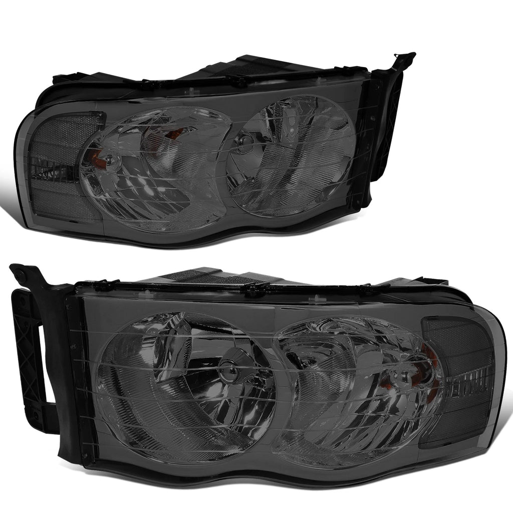Pair of Smoked Housing Clear Corner Headlights for Dodge Ram 1500/2500/3500 (2002–2005)