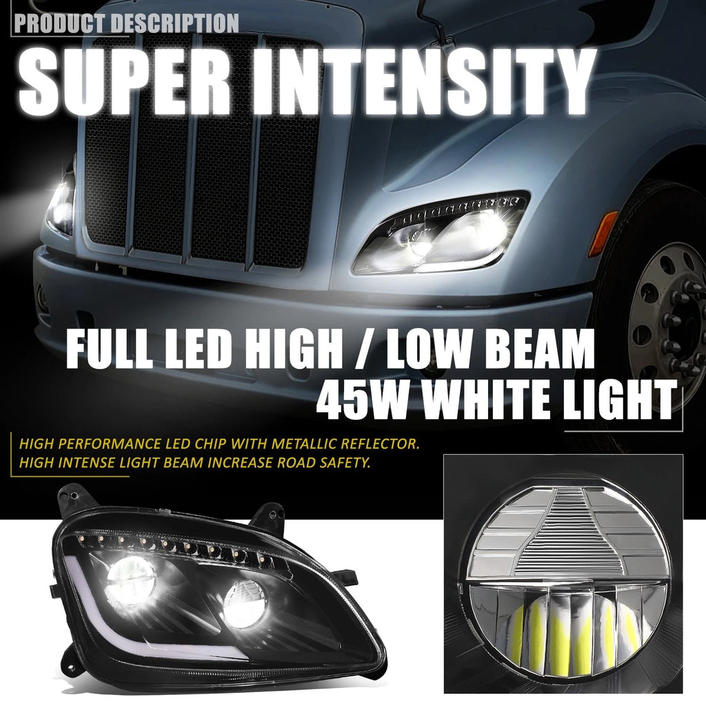 LED Sequential Turn Signal/DRL Headlight for Peterbilt 587/579 (2011–2021)