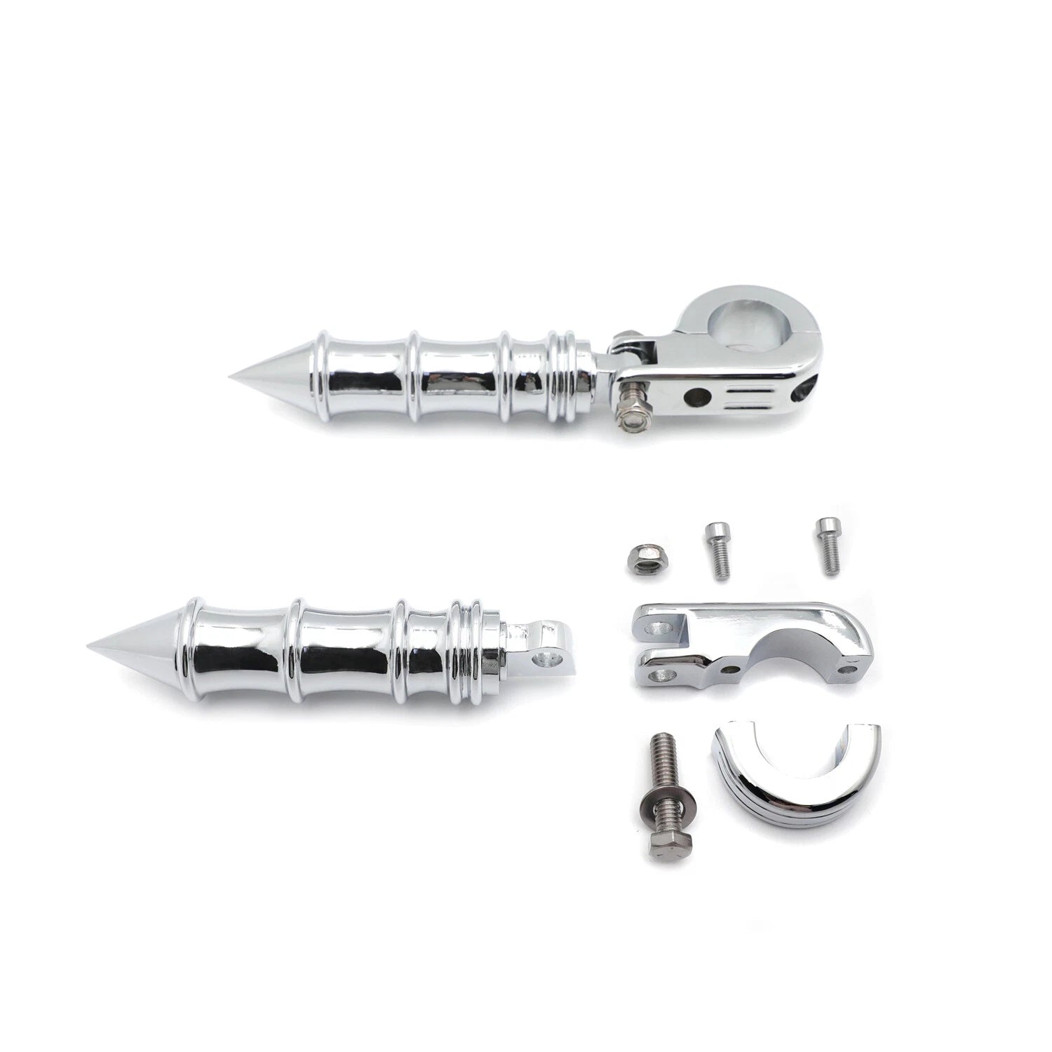 Chrome Bamboo 1.25" FootPeg P-Clamp for Honda GoldWing Shadow Valkyrie