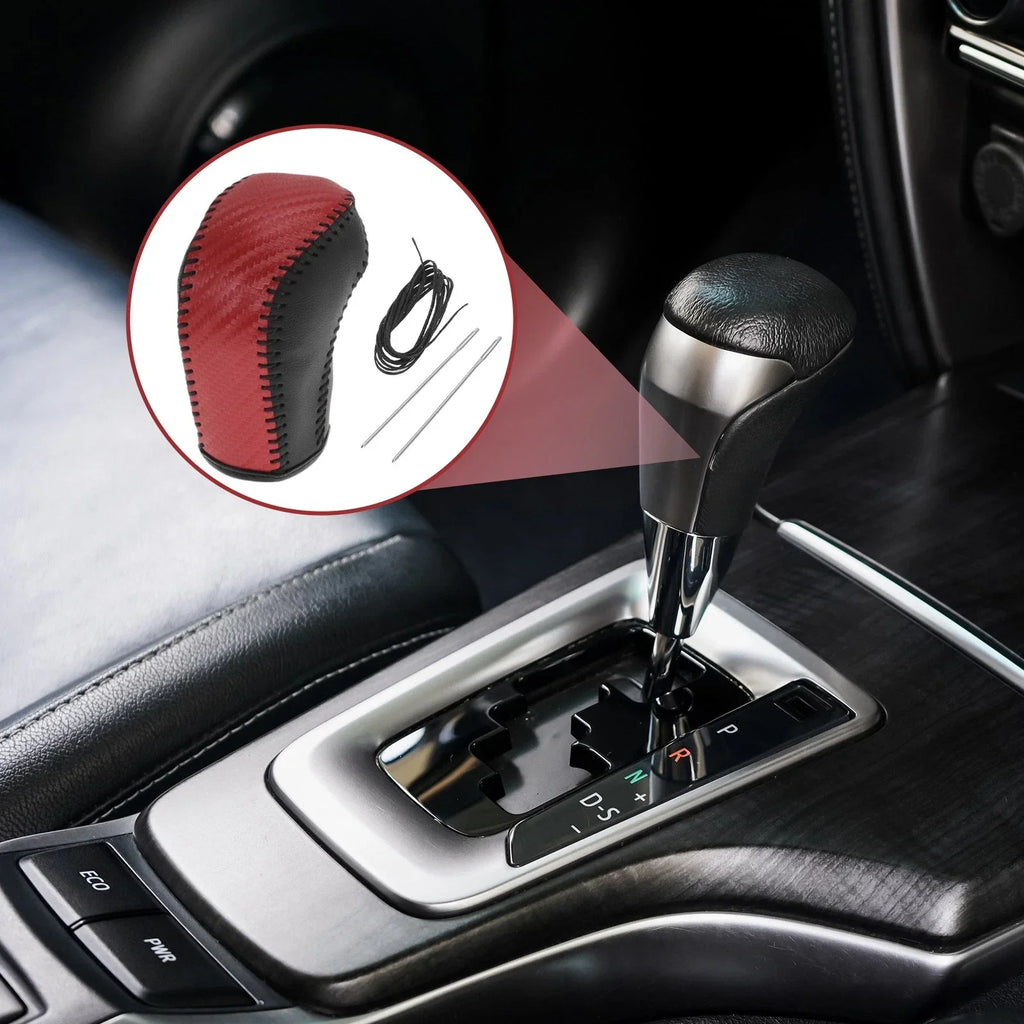 Gear Shift Knob Cover for Hyundai Tucson 2015-2018 Black Red Faux Leather