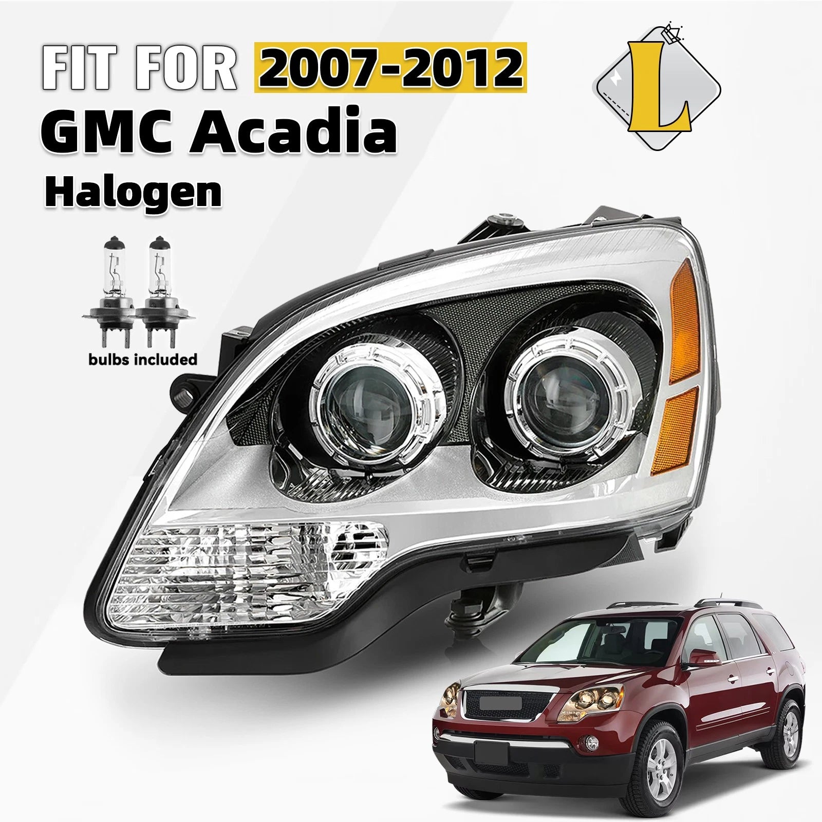 Halogen Headlight for GMC Acadia (2007–2012) Projector w/ Bulb Driver Side