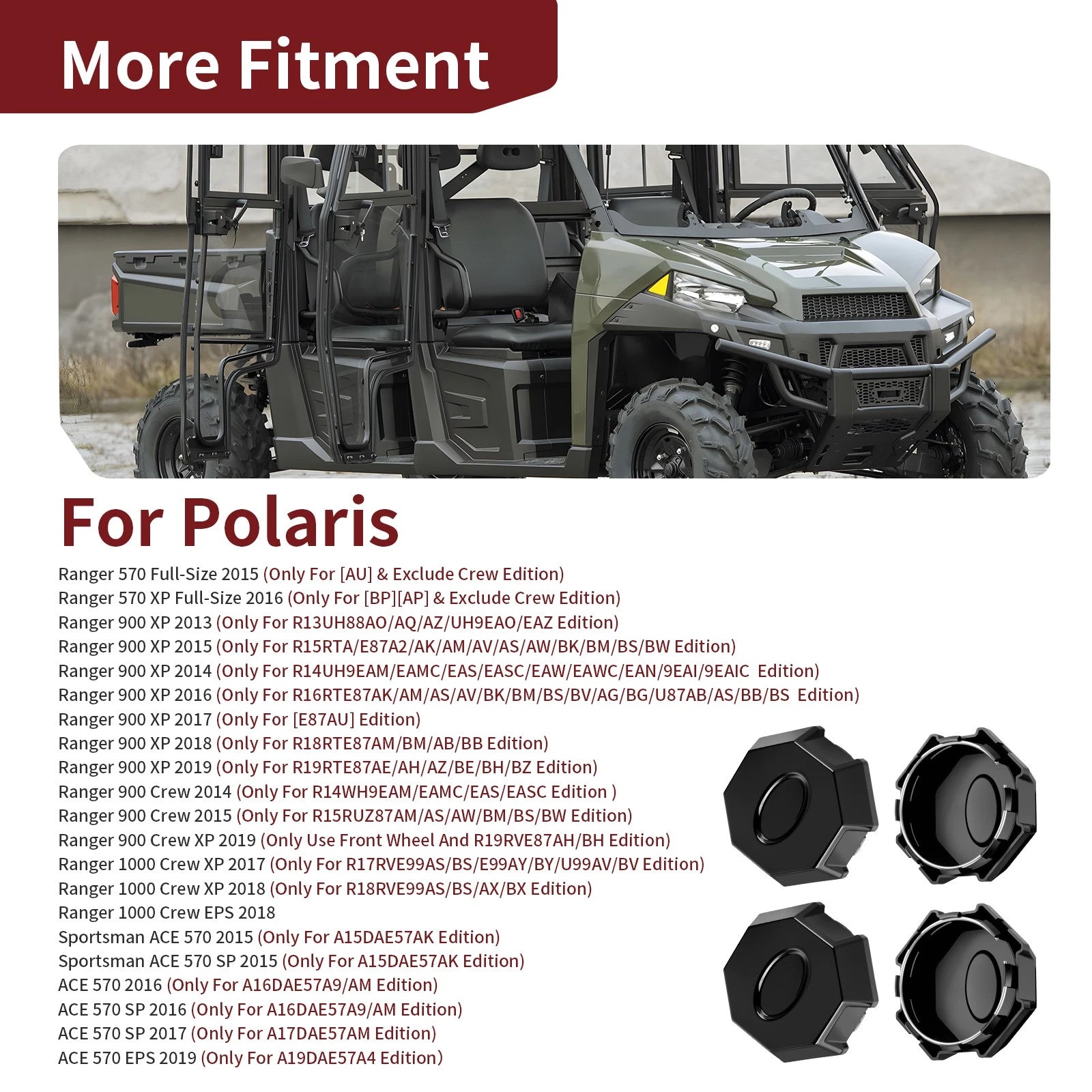 4 Pack Wheel Rim Caps for Polaris Ranger Crew 1000 EPS (2018) Replaces 1521954-067