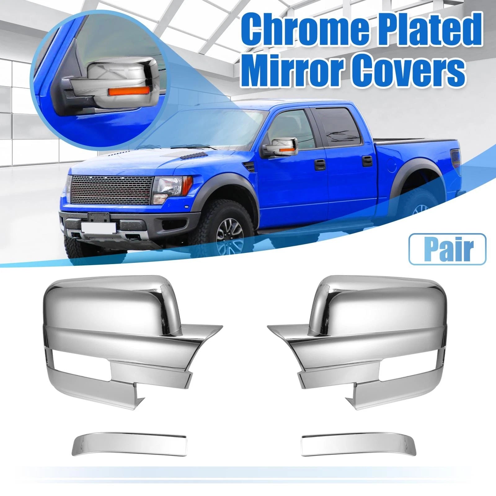 Pair of Chrome Plated Full Mirror Covers with Turn Signal for Ford F150 (2009–2014)