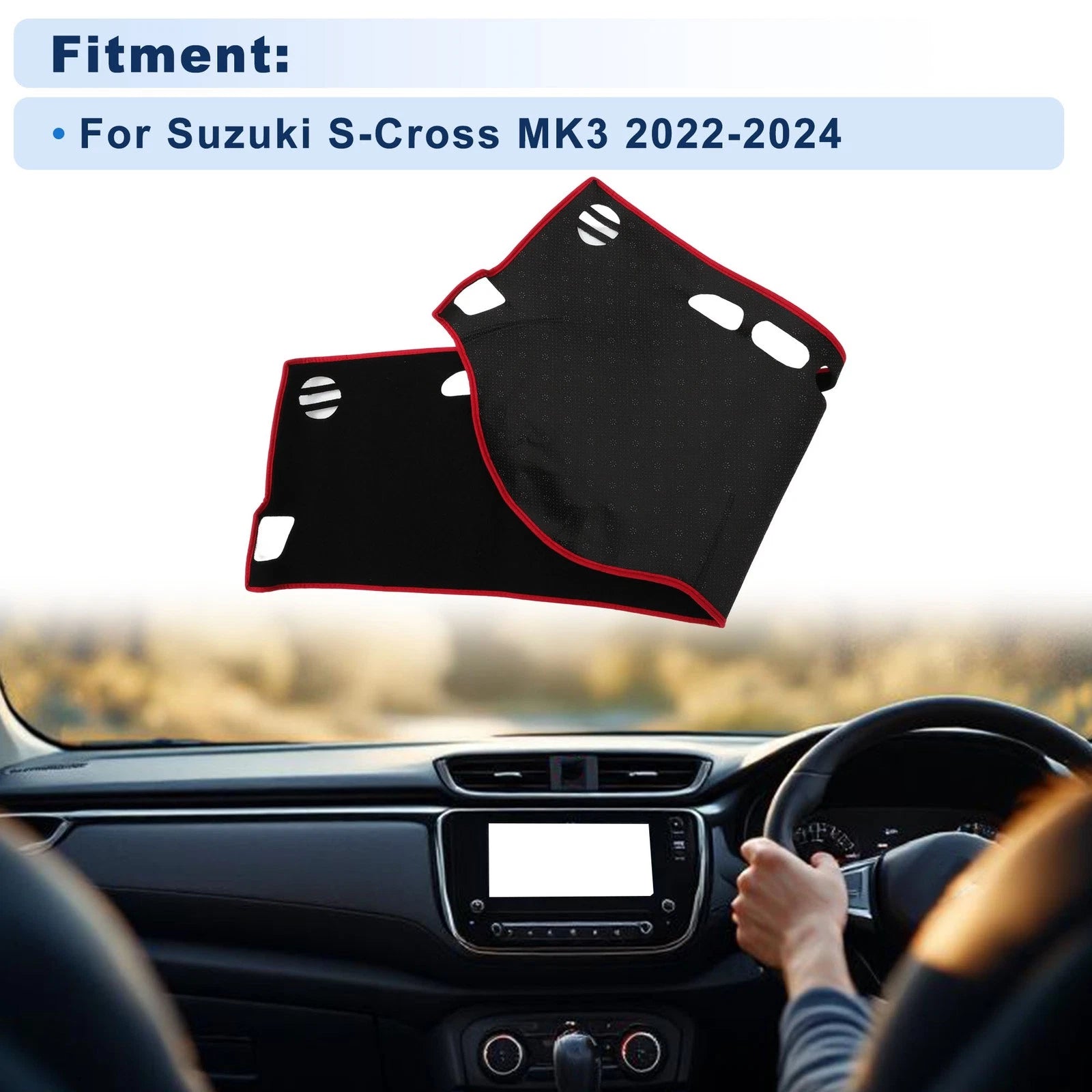 Dash Cover for Suzuki S-Cross MK3 (2022–2024) Polyester Black Red Edge