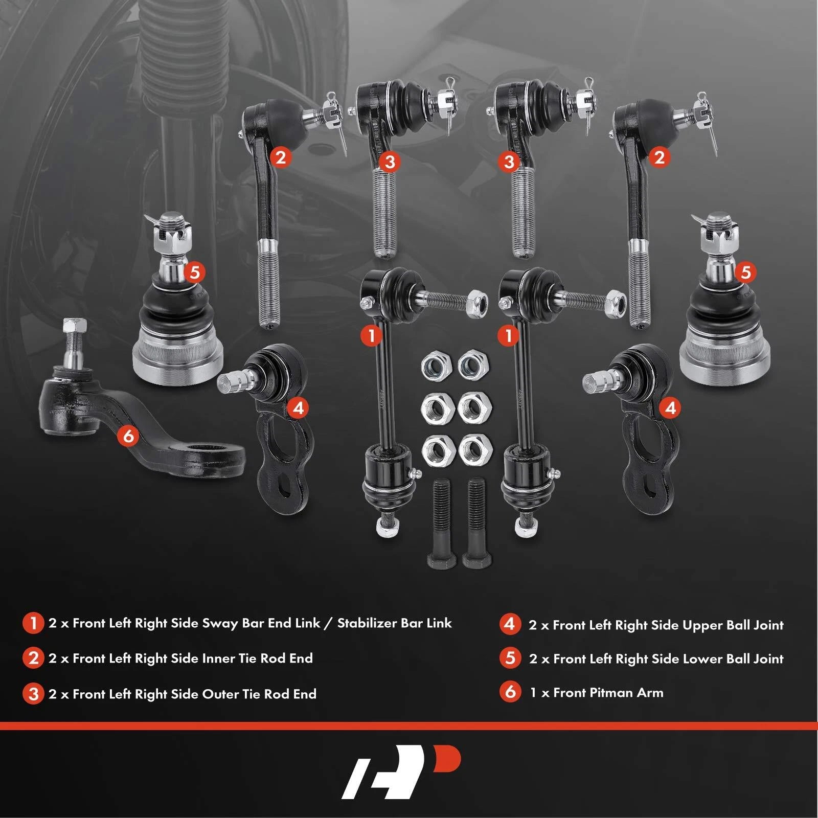 Set of 11 Pitman Arm & Front Sway Bar Link for Ford