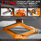 2 Ton Hydraulic Scissor Lift Jack with Ratchet Wrench (3.85-17.4 in, 4409 lbs)