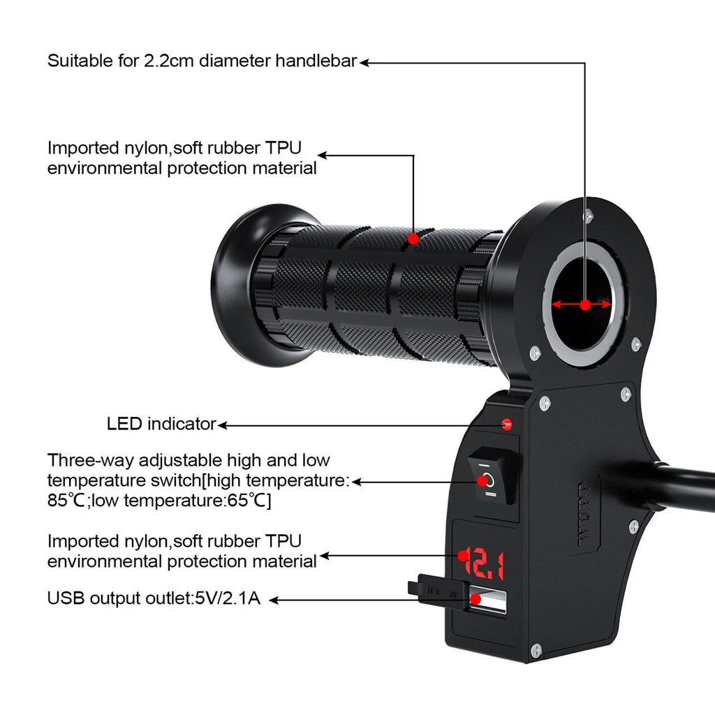 Electric Heated Hand Grips for Motorcycle (7/8" 22mm)