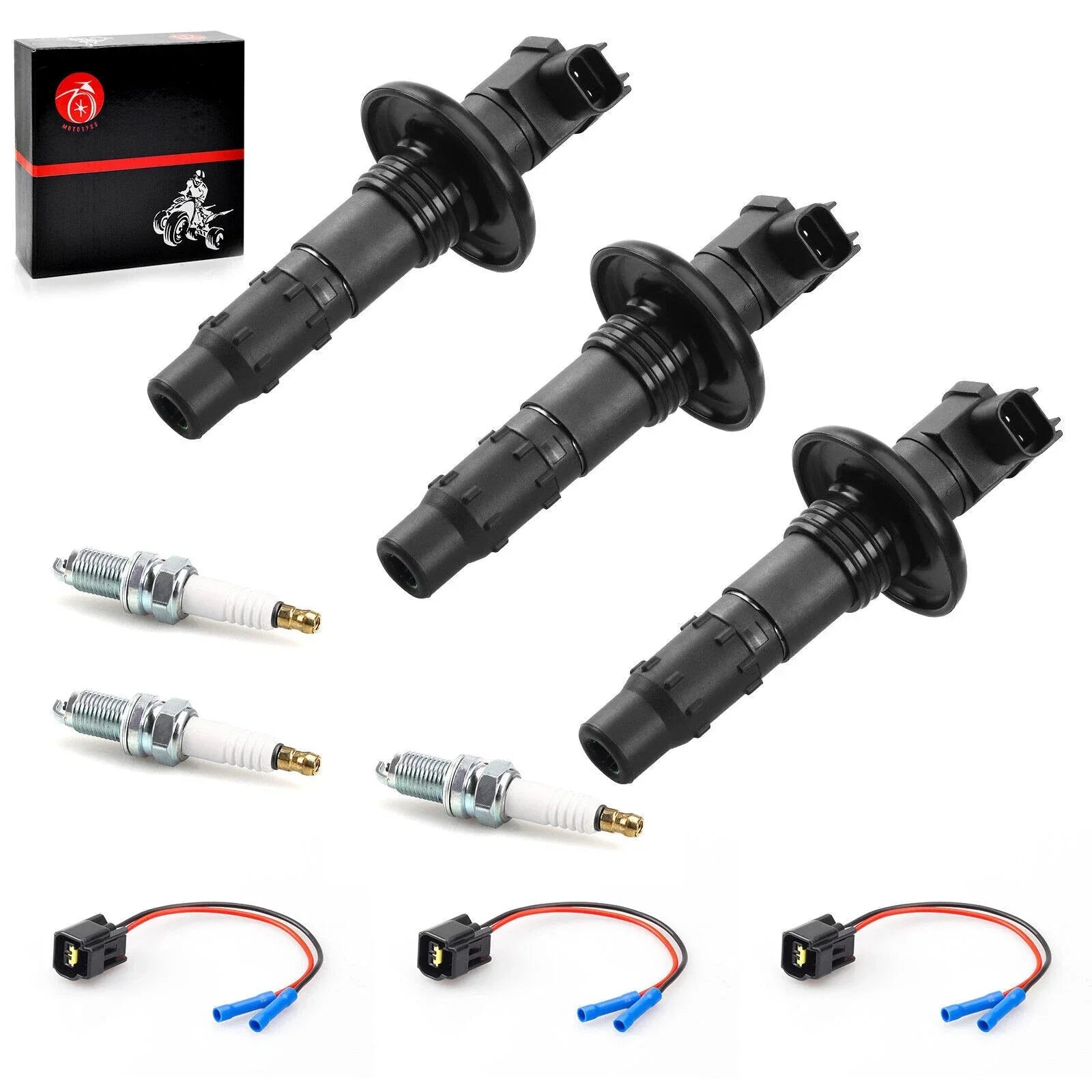 3-Pack Ignition Coil & Plug w/Spark Plug for Sea Doo WAKE 155 PRO 215 (2008–2016)