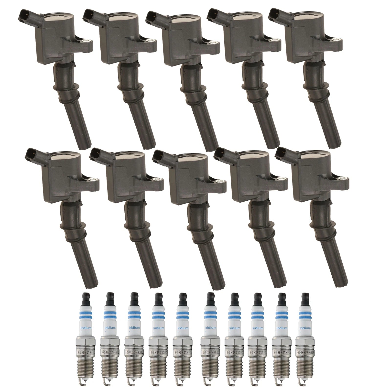 Set of 10 Ignition Coils & Double Iridium Spark Plugs for Ford 6.8 V10 (2000–2008)