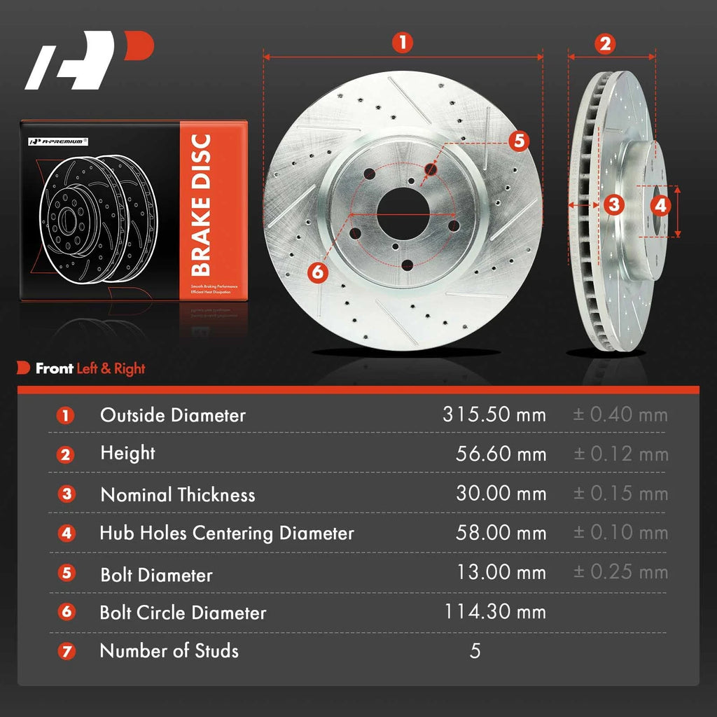 Front Side Drilled Brake Rotors for Subaru Legacy Outback WRX (2000–2023)