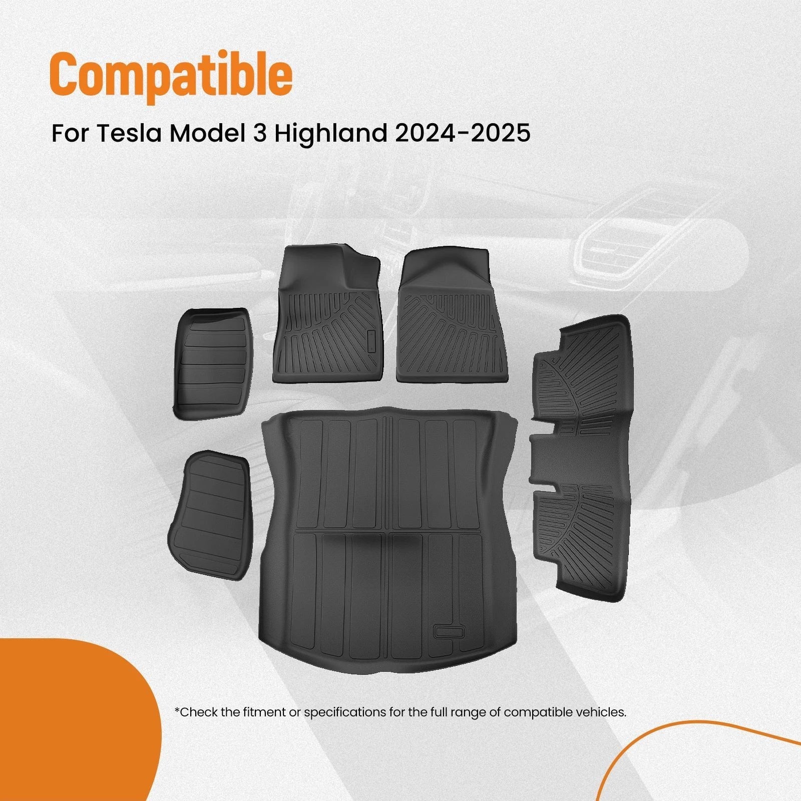 TPE Floor Mats for Tesla Model 3 Highland (2024–2025) All-Weather Waterproof