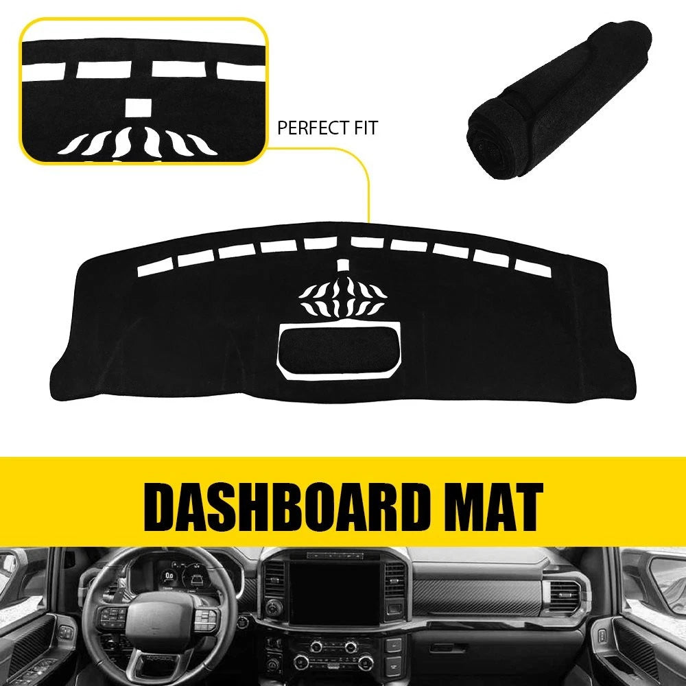 Dashboard Cover Mat for Ford F150 (2021–2025) Black Anti Slip Sun Protection