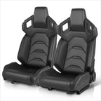 2Pcs Reclinable Racing Seats for Universal Fit (Vinyl Leather, Black Stitching)