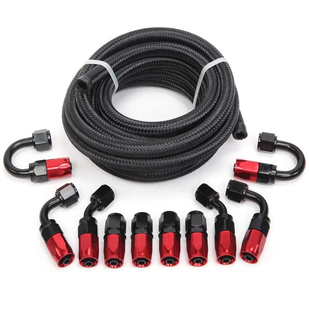 16FT 6AN Fuel Line Hose Kit for Universal Applications (Steel Nylon Braided)