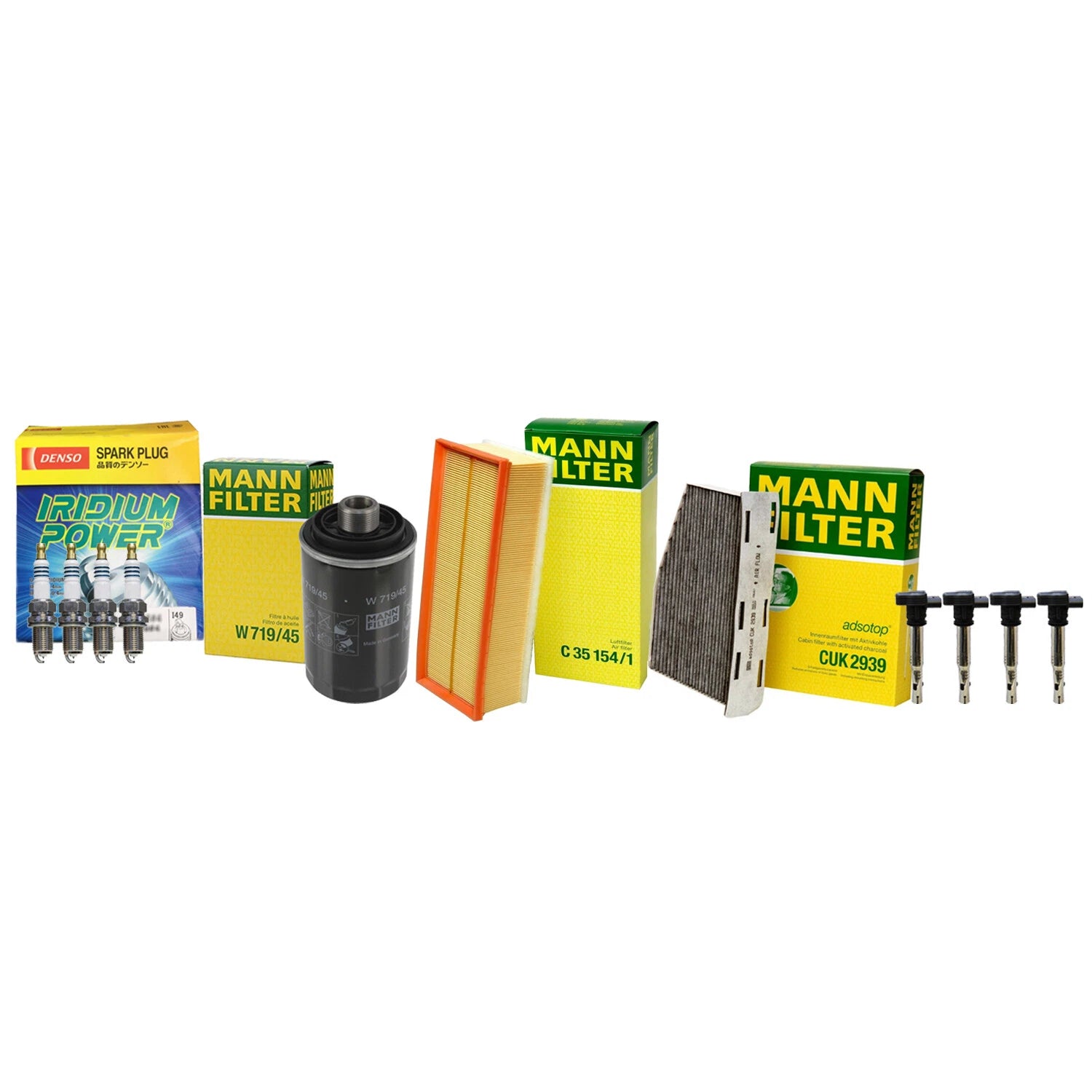 Set of 4 Mann Filters & 4 Denso Iridium Power Spark Plugs for Audi VW