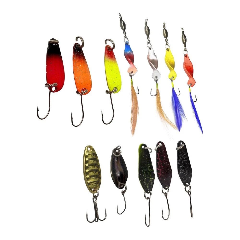 12pc Hard Metal Wobbling Action Trout Spoon Fishing Lures for Anglers