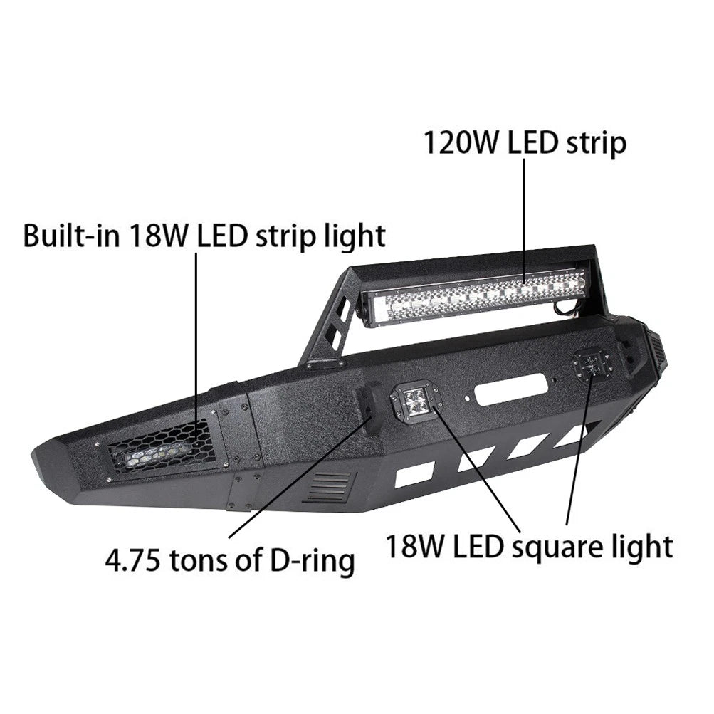 Front/Rear Bumper for Ford F150 (2015–2020) Steel Guard with LED Winch Plate