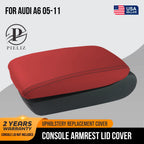 Leather Console Lid Armrest Cover for Audi A6 (2005–2011) Red Black Stitch